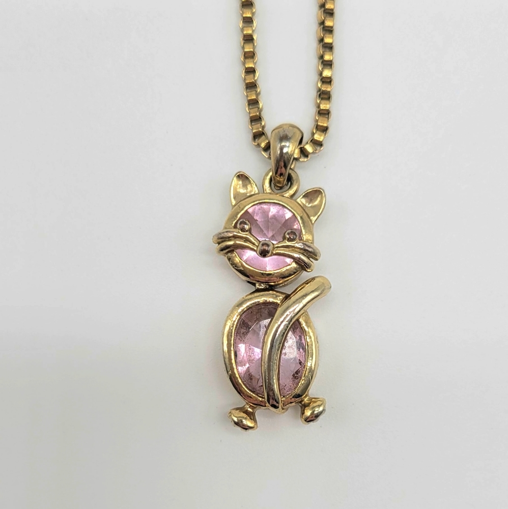 Vintage Avon Pink Tourmaline Cubic Zirconia Kitten Pendant on Snake Chain